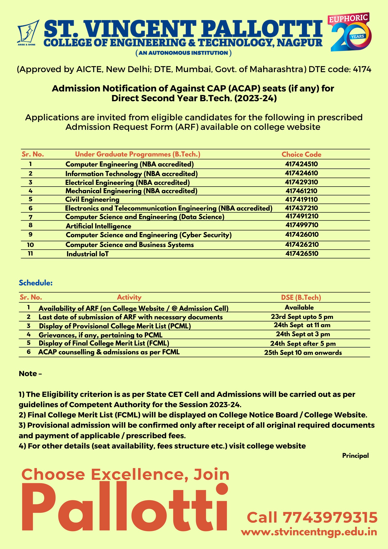 DSE Notification for ACAP Admission 2023-24
